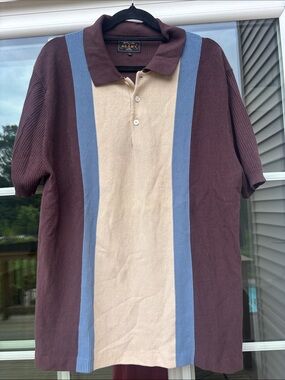 BEAMS Plus Men’s Colorblock Polo in Brown, Cream & Blue